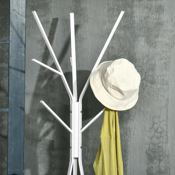 Cabide de Pé Metálico para Pendurar Roupa Bolsas com 9 Ganchos e Prateleira Cabide de Pé Moderno 45x45x180 cm Branco