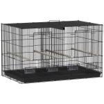 Gaiola para Pássaros com Divisória Gaiola para Aves com 4 Comedouros 4 Poleiros e Bandeja Amovível 76x46x46 cm Preto