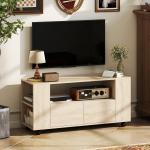 Móvel de TV com Rodas para Televisão até 42 Polegadas com 2 Gavetas Prateleiras Ajustáveis 102x34,5x48,5 cm Madeira