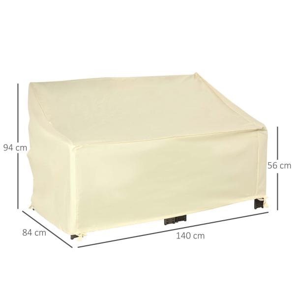 Capa Protetora para Banco 2 Lugares Capa Protetora de Móveis Impermeável Exterior Jardim Proteção contra Chuva e Sol 140x84x56/94cm Creme