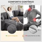 Sofá Chaise Longue Reversível 3 Lugares com 2 Almofadas Estofado em Linho e Estrutura em Aço 242x156x87 cm Cinzento Escuro