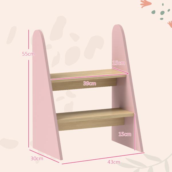 Banco para Crianças de 2 Degraus Torre de Aprendizagem Escada para Crianças acima de 3 Anos para Casa de Banho Cozinha 43x30x55 cm Rosa
