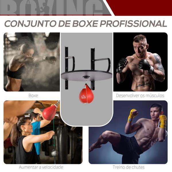 Pera de Boxe com Suporte de Parede com Plataforma Ajustável em Altura Suporte Giratório e Insuflador 60x73x80 cm Vermelho e Preto