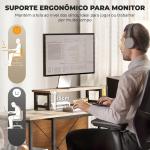 Secretária de Canto Reversível em L 168 - 240 cm Industrial com Suporte para Monitor e CPU, Prateleiras e Bolsa Lateral, Natural