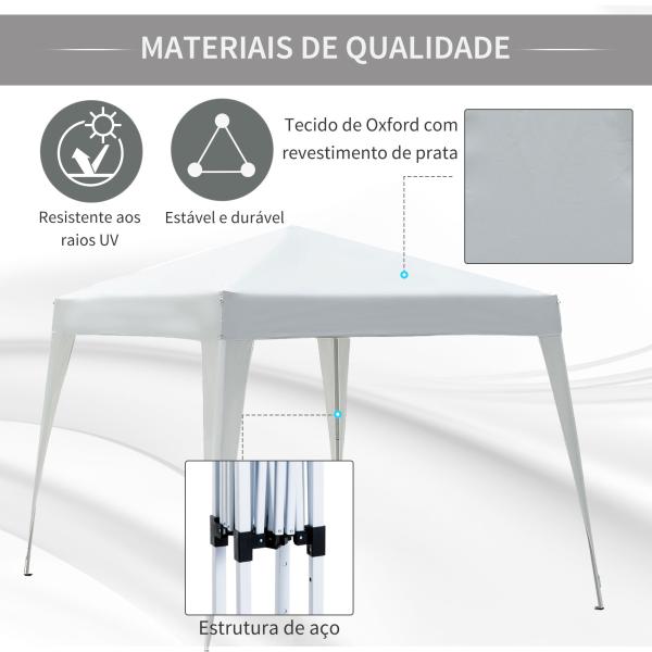 Tenda Dobrável Tenda com Desenho Pop Up para Jardim Campismo Festas Eventos Aço e Oxford 297x297x250 cm Branco