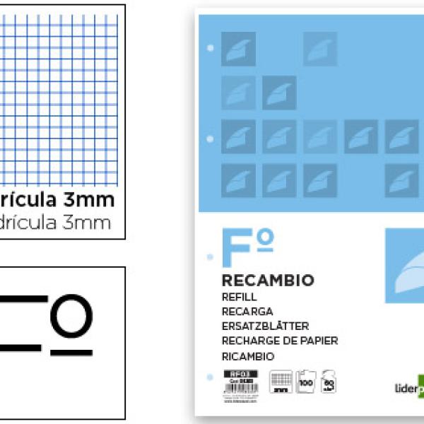 Recarga Folio 100 F 4Tf - 06 Quadriculado 3 mm 4 Furos c/ Margem