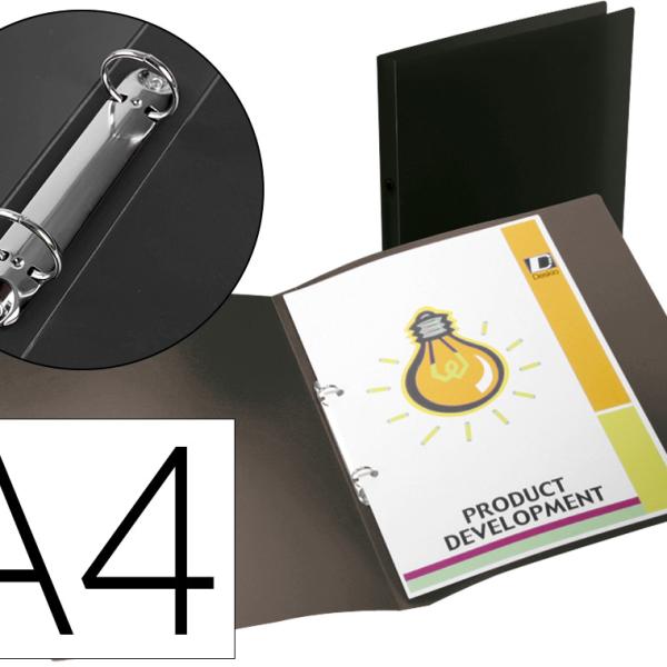 Pasta 2 Aneis Redondas Mini 15 Mm Polipropileno Din A4 Preto Opaco
