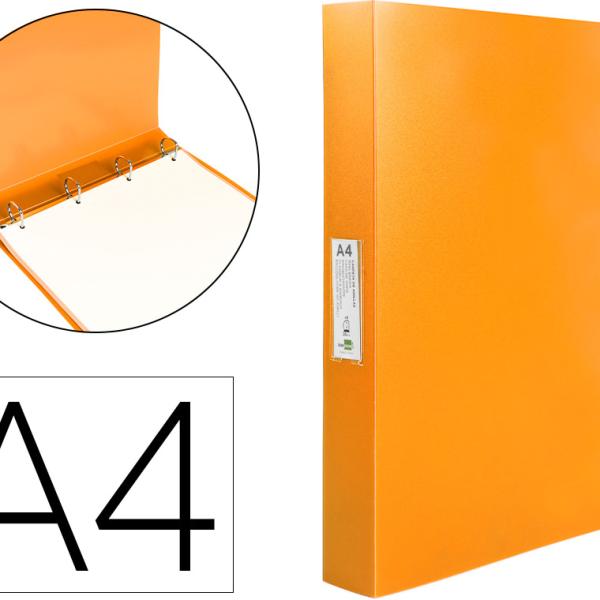 Pasta 4 Aneis 25 Mm Mistos Polipropileno Din A4 Laranja Fluor Opaco