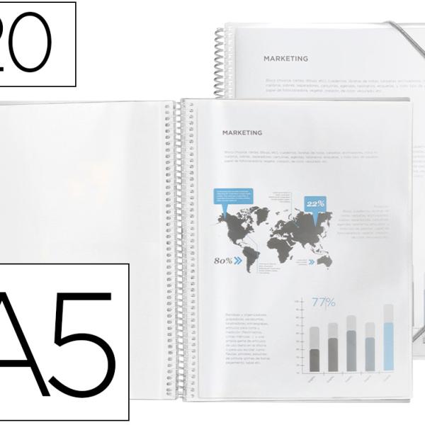 Capa Catalogo Com Espiral 20 Bolsas Polipropileno Din A5 Transparente