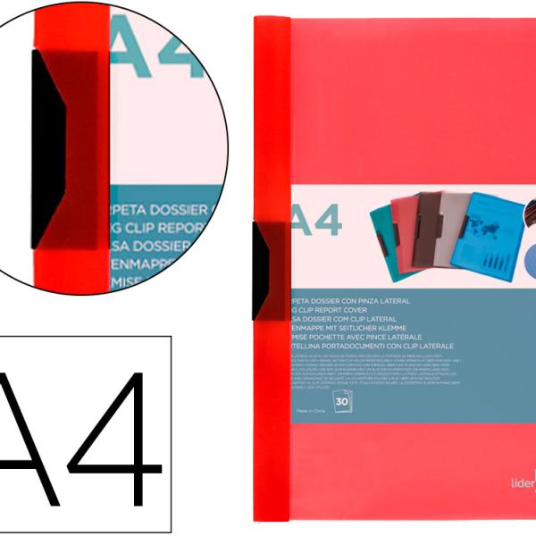 Bolsa Dossier Com Clip Lateral Din A4 Vermelho Translucido 30 Folhas