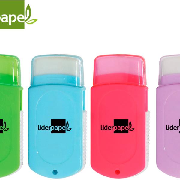 Borracha Retangular Com Protetor Plastico Apara Lapis De 2 Usos Cores Sortidas