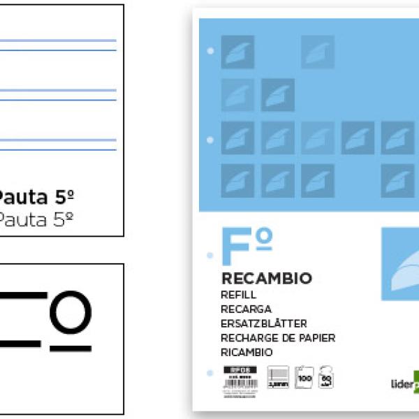 Recarga Folio 100 F 4Tf - 03 2 Rayas Pauta Estrecha 4 Furos c/ Margem