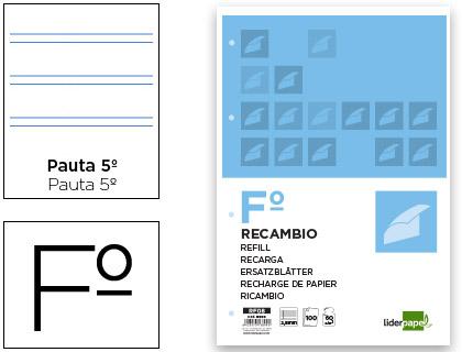 Recarga Folio 100 F 4Tf - 03 2 Rayas Pauta Estrecha 4 Furos c/ Margem