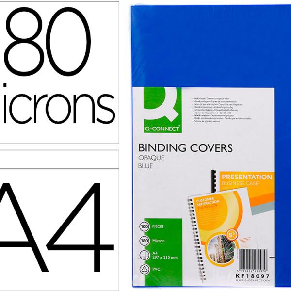 Capa De Encadernacao Q - Connect Pvc Din A4 Opaca Azul 180 Microns Pack De 100 Unidades - Q - CONNECT