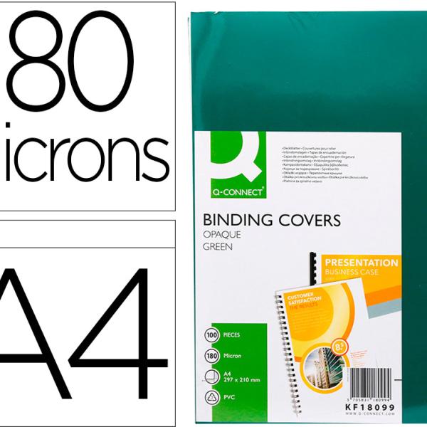 Capa De Encadernacao Q - Connect Pvc Din A4 Opaca Verde 180 Microns Pack De 100 Unidades - Q - CONNECT