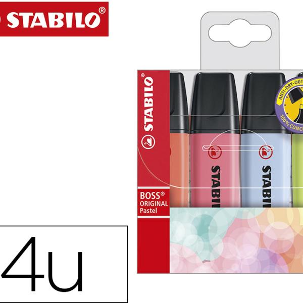 Marcador Stabilo Boss Fluorescente 70 Pastel Estojo De 4 Unidades Cores Sortidas - STABILO