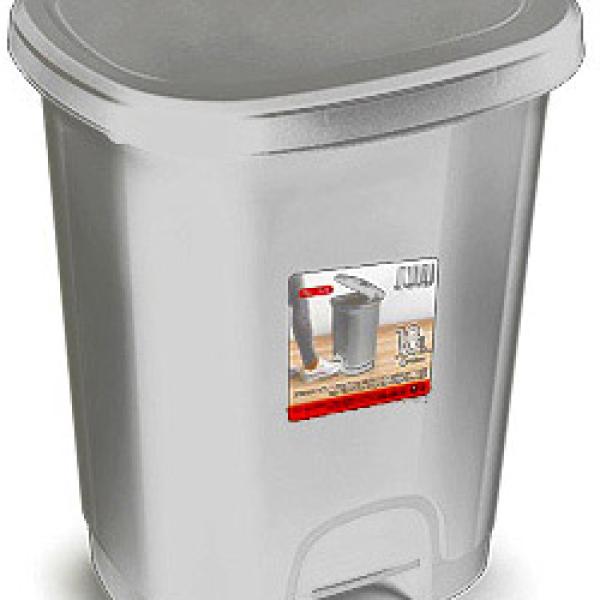 Contentor Plasticforte Plastico Com Pedal 18 Litros Cor Prata 330X280X405 Mm - PLASTICFORTE