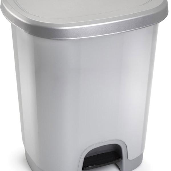 Contentor Plasticforte Plastico Com Pedal 27 Litros Cor Prata 380X320X450 Mm - PLASTICFORTE