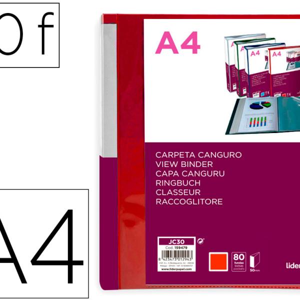 Pasta Canguru 80 Bolsas Polipropileno Din A4 Vermelho Translucido Capa E Lombada Personalizavel
