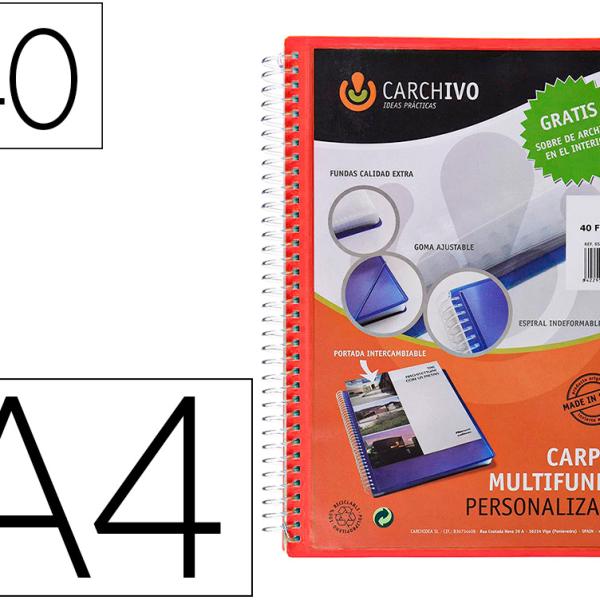 Capa Catalogo Archivex Polipropileno Canguro c/ Espiral 40 Bolsas Fecho Elasticos Din A4 - CArquivo