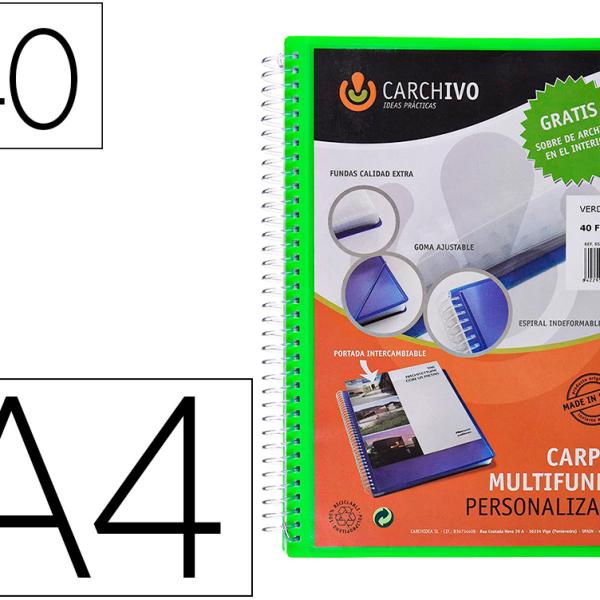 Capa Catalogo Archivex Polipropileno Canguro c/ Espiral 40 Bolsas Fecho Elasticos Din A4 - CArquivo