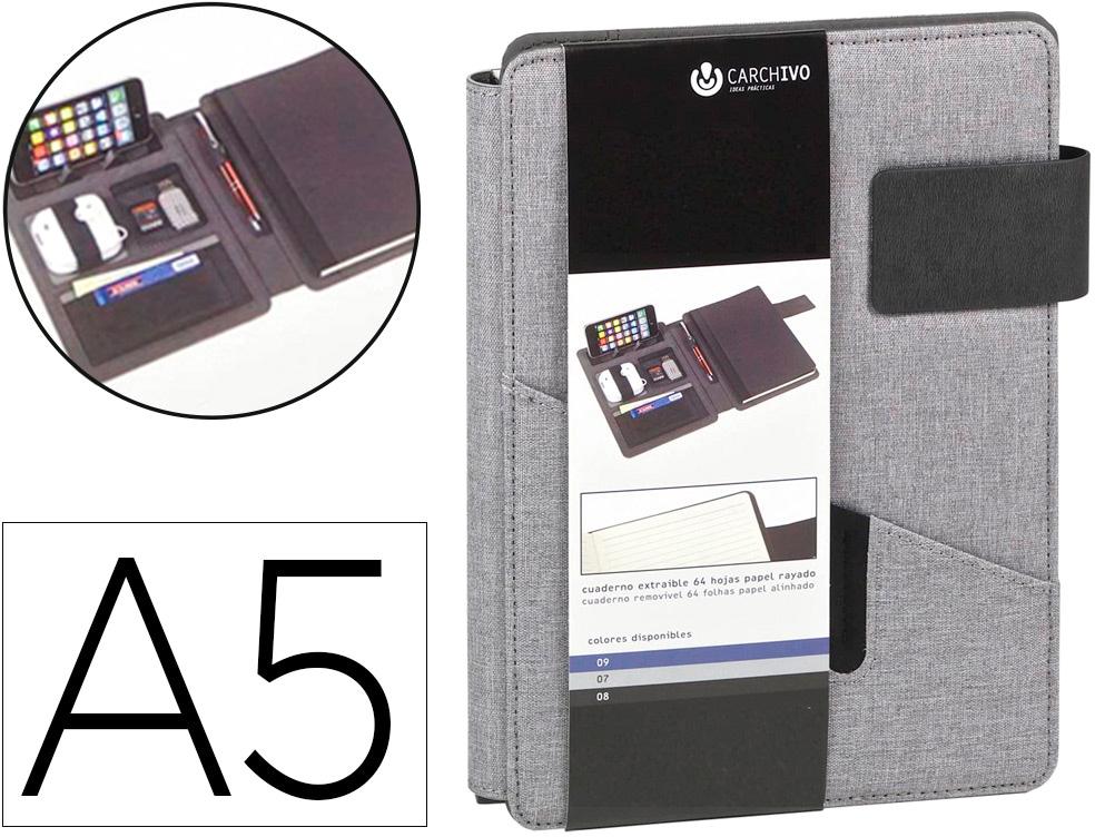 Porta Notas CArquivo Venture Din A5 Com Suporte Para Smartphone Caderno Cor Cinza - CArquivo