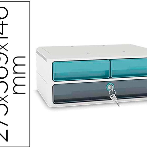 Bloco Classificador De Gavetas c/ Fechadura 3 Gavetas (Azul/Cinza) - CEP