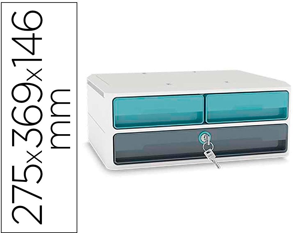 Bloco Classificador De Gavetas c/ Fechadura 3 Gavetas (Azul/Cinza) - CEP