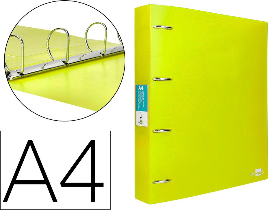 Pasta De 4 Aneis Mistos 40 Mm Polipropileno Din A4 Amarelo Fluor Opaco