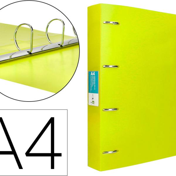 Pasta De 4 Aneis Mistos 40 Mm Polipropileno Din A4 Amarelo Fluor Opaco