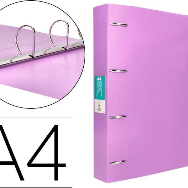 Pasta De 4 Aneis Mistos 40 Mm Polipropileno Din A4 Lavanda Opaco