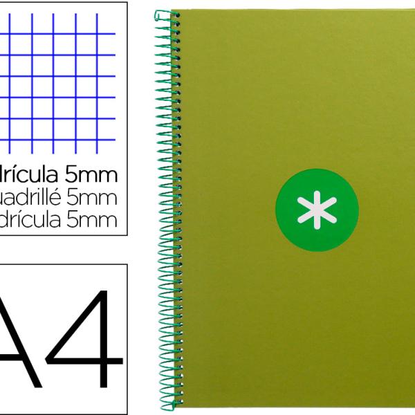 Caderno Espiral Din A4 Capa Forrada 80F 90 Gr Quadricula 5Mm 1 Banda 4 Furos Cor Verde - ANTARTIK