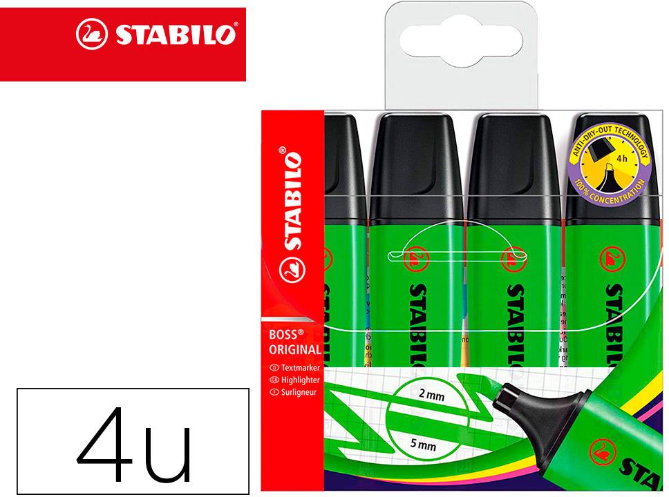 Marcador Stabilo Boss Fluorescente 70 Verde Estojo De 4 Unidades - STABILO