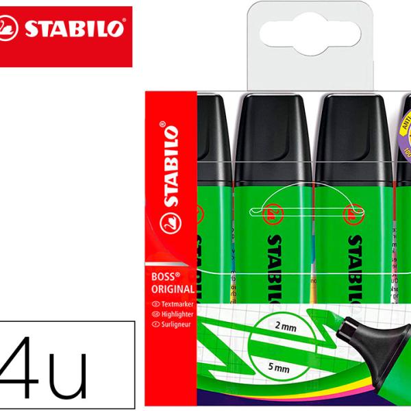 Marcador Stabilo Boss Fluorescente 70 Verde Estojo De 4 Unidades - STABILO
