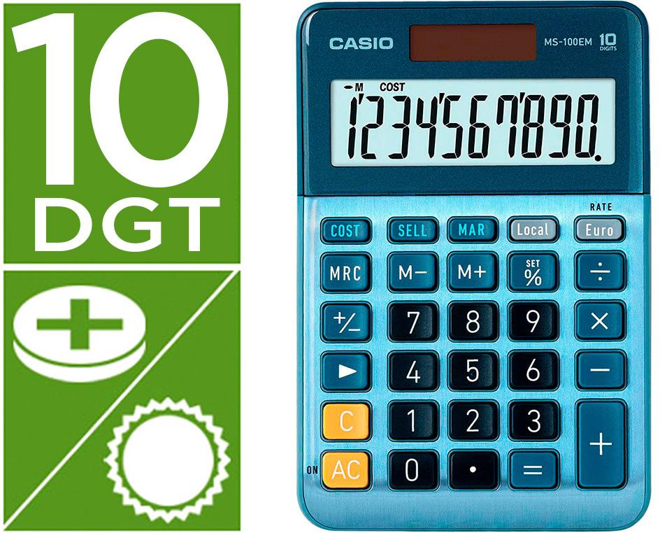 Calculadora MS - 100EM Secretária 10 Digitos TX +/ - Tecla Duplo Zero (Azul) - CASIO