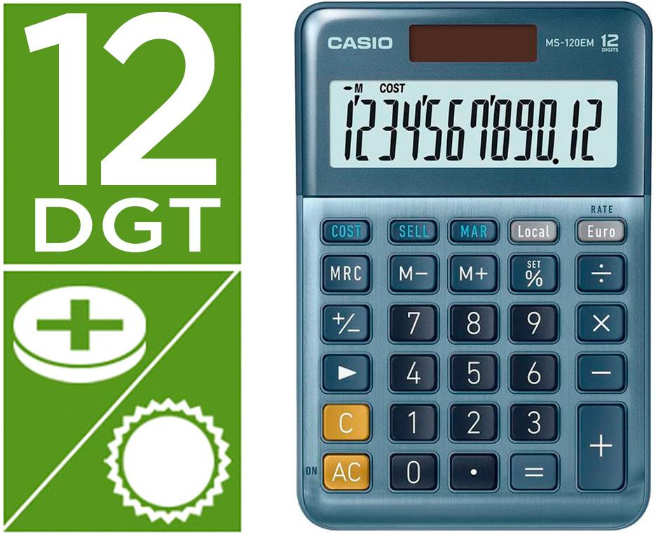 Calculadora MS - 120EM Secretária 12 Digitos TX +/ - Tecla Duplo Zero (Azul) - CASIO