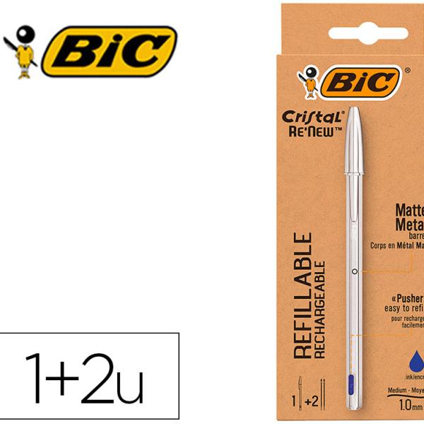 Esferografica Bic Cristal Renew Tinta Azul Pack De 1 Unidade + 2 Recargas