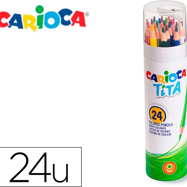 Lapis De Cor Carioca Tita Mina 3 Mm Tubo Metal 24 Cores Sortidas + Apara Lapis - CARIOCA