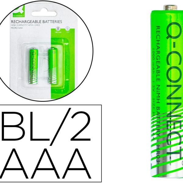 Blister 2x Pilhas Recarregáveis Ni - MH AAA 1,2V 1000mAh - Q - CONNECT