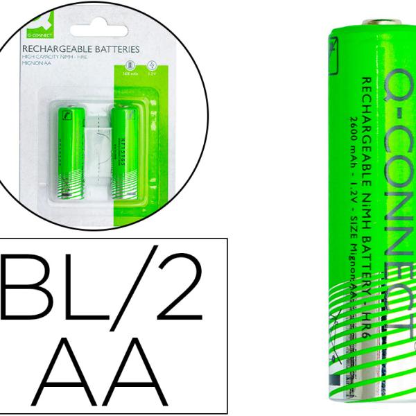 Blister 2x Pilhas Recarregáveis Ni - MH AA 1,2V 2600mAh - Q - CONNECT