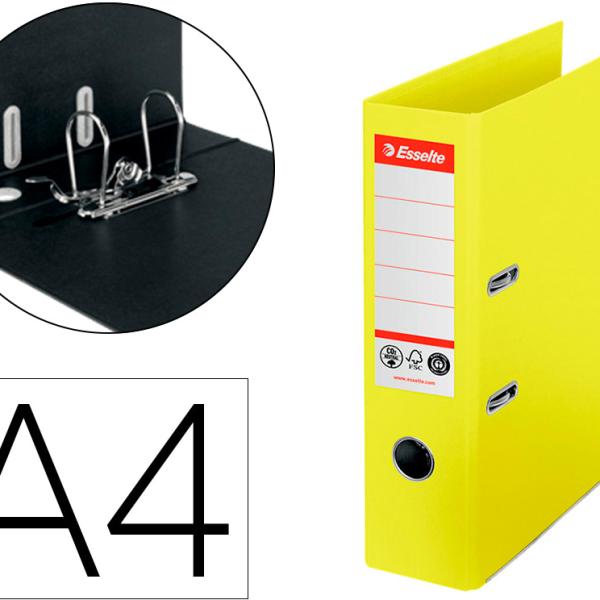 Pasta De Arquivo De Alavanca N1 Din A4 Cartao Forrado Lombada 75Mm Amarelo Vivo - ESSELTE