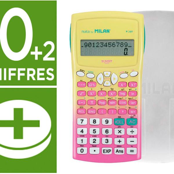 Calculadora Cientifica M240 Sunset 2 Linhas 240 Funcoes 10+2 Digitos Cor Rosa /Amarelo - MILAN