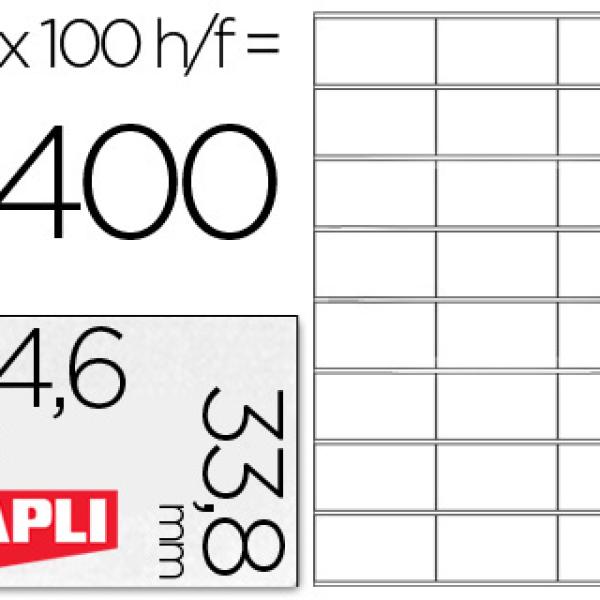 Etiquetas Adesivas Apli A4, Apli, 64,6 X 33,8 mm