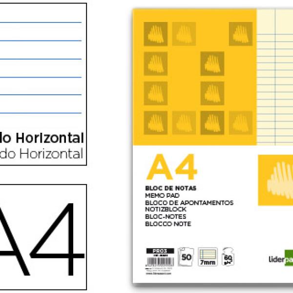 Bloco de Notas Colado A4 50F Pautado Amarelo