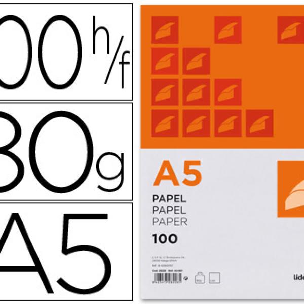 Papel de Escrita 80 Grs., Liso A5, 100 Folhas