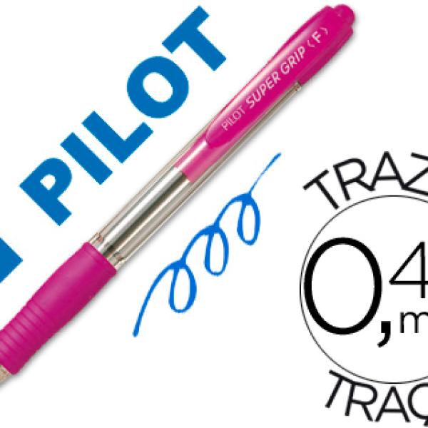 Caneta Pilot Super Grip Rosa - Retratil - Com Grip - Tinta Base de Oleo