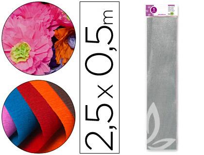 Papel Crepe em Celofane 50 cm X 2,5 M. Prata Metalizado