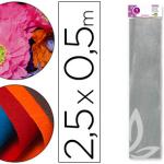 Papel Crepe em Celofane 50 cm X 2,5 M. Prata Metalizado