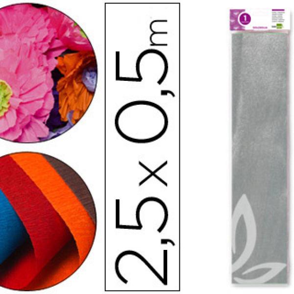 Papel Crepe em Celofane 50 cm X 2,5 M. Prata Metalizado