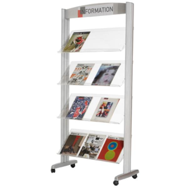 Expositor Paperflow de Chao Metalico c/ Rodas, 4 Prateleiras Transp. 1680x825x385 mm